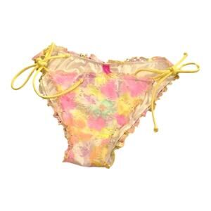 Victoria’s Secret Neon Pink & Yellow Floral Lace Bikini Bottom Women's Size S